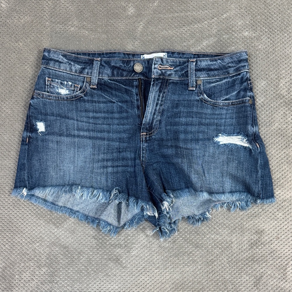 PAIGE Blue Distressed Jean Shorts